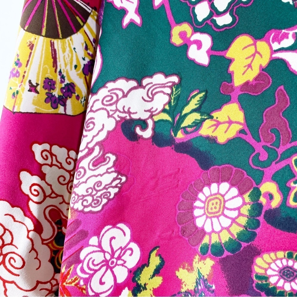 Cruz Natori Asian Floral Print Hot Pink Kimono Lounge House Dress S - Picture 11 of 12